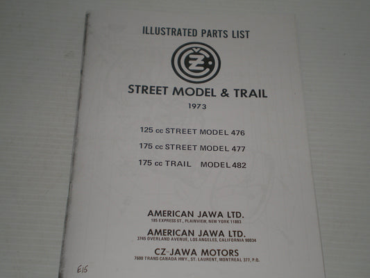 CZ / JAWA 1973 Street Model & Trail 476 - 477 - 482 Parts List / Catalogue #E67
