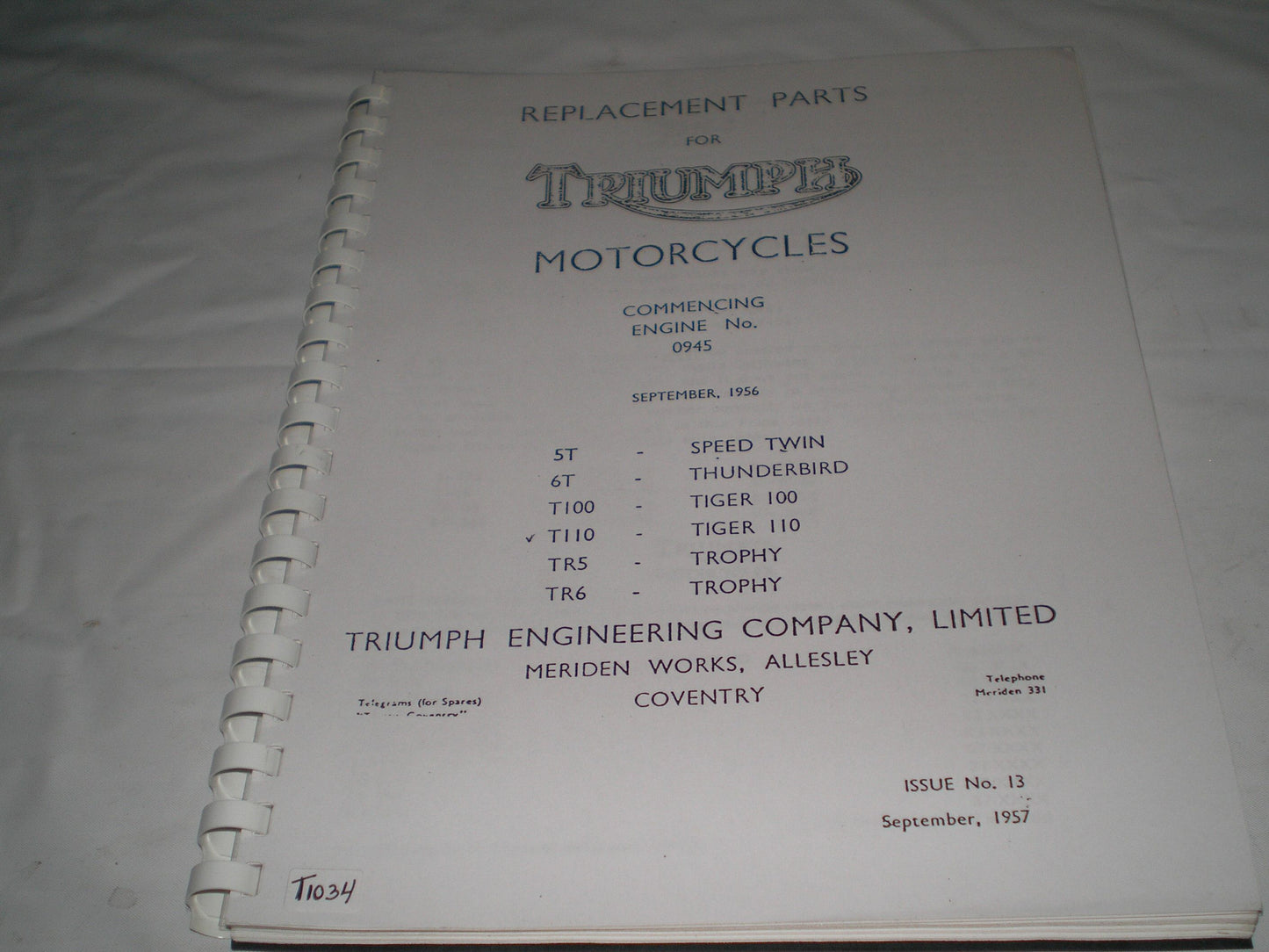 TRIUMPH 5T 6T T100 T110 TR5 TR6 1958  Parts Catalogue 13  #E32