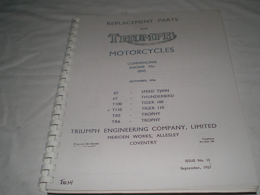 TRIUMPH 5T 6T T100 T110 TR5 TR6 1958  Parts Catalogue 13  #E32