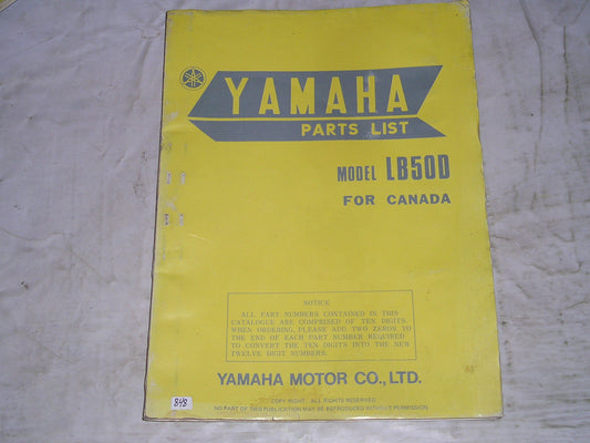 YAMAHA LB50D  LB50 D  1977 Parts List  1F1-28198-Ho  #848