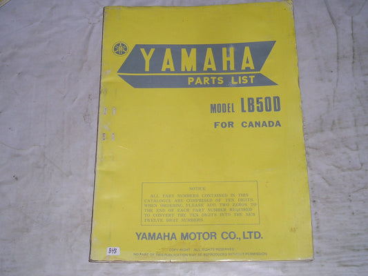 YAMAHA LB50D LB50 D 1977 Parts List 1F1-28198-Ho #848