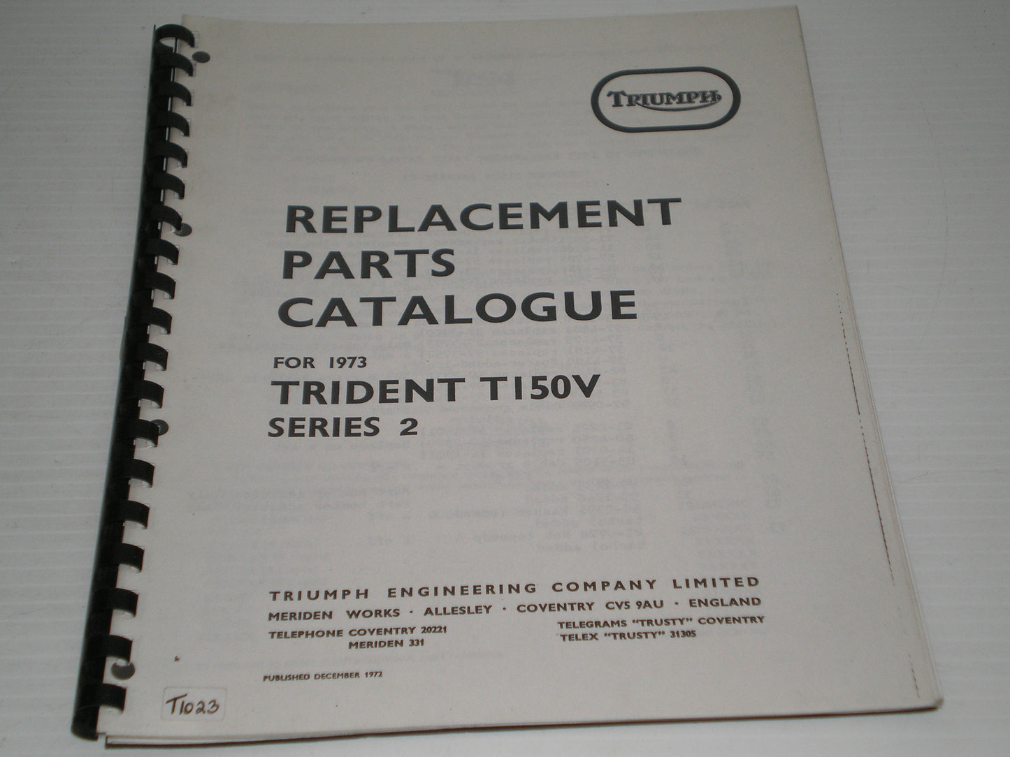 TRIUMPH Trident T150V  Series 2  1973  Parts Catalogue  99-0982  #E30