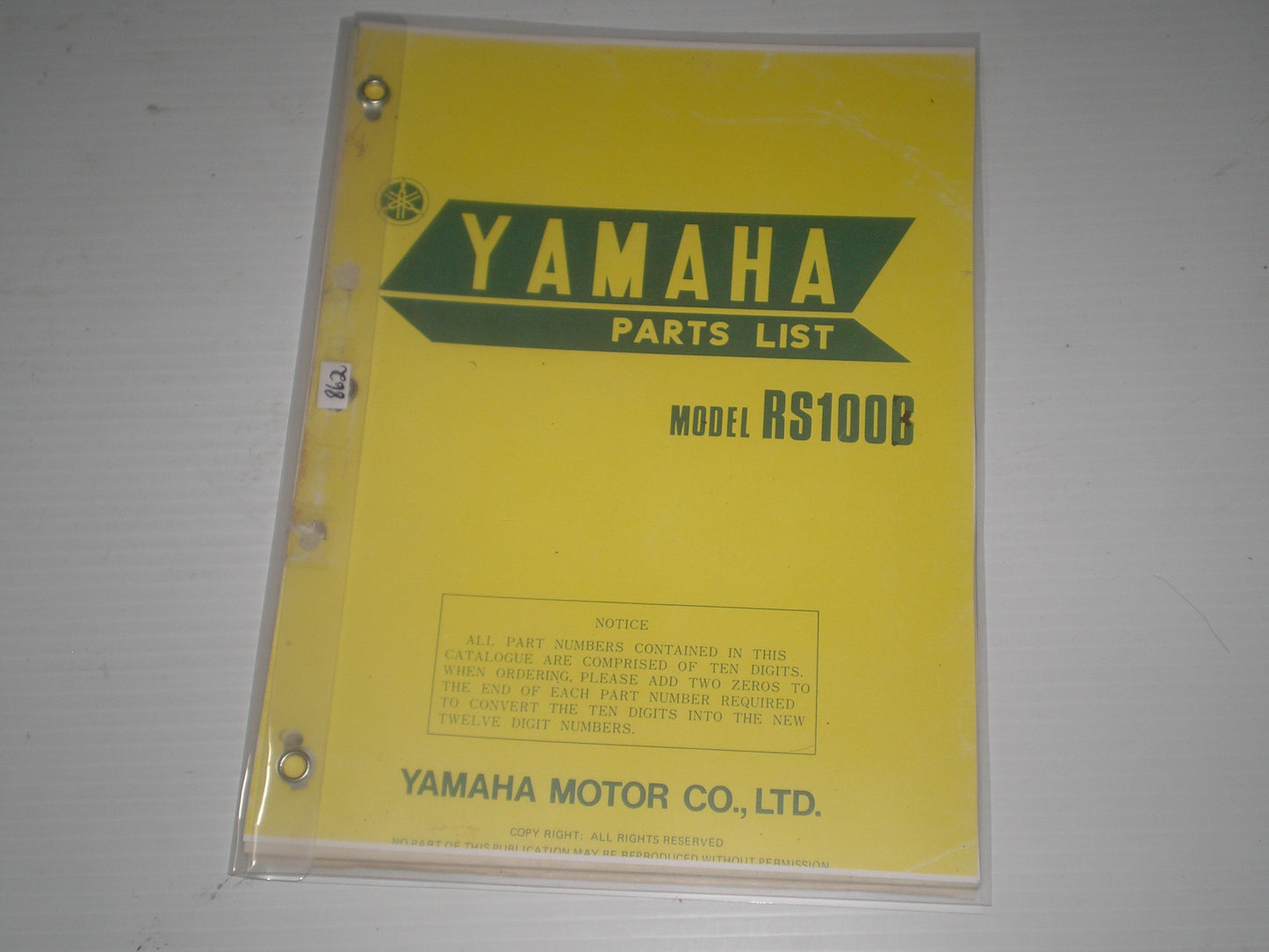 YAMAHA RS100 B  1975  Parts List / Catalogue  465-28198-60  LIT-10014-65-00  #862