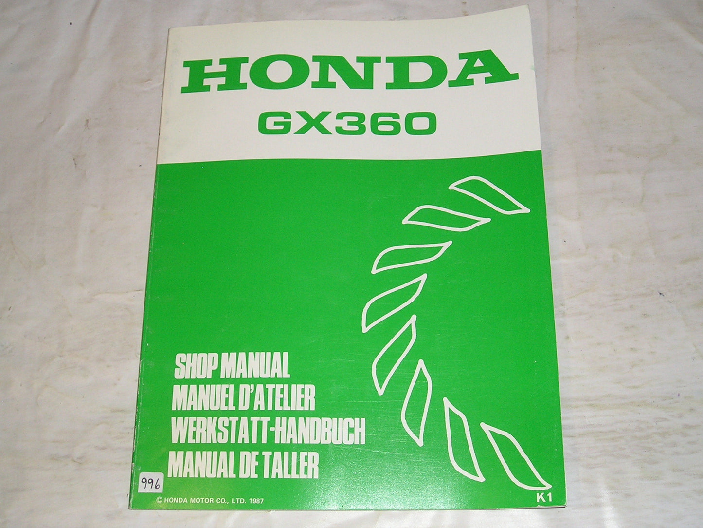 HONDA GX360  K1 1988  General Purpose Engine  Service Manual  66ZA090  #996