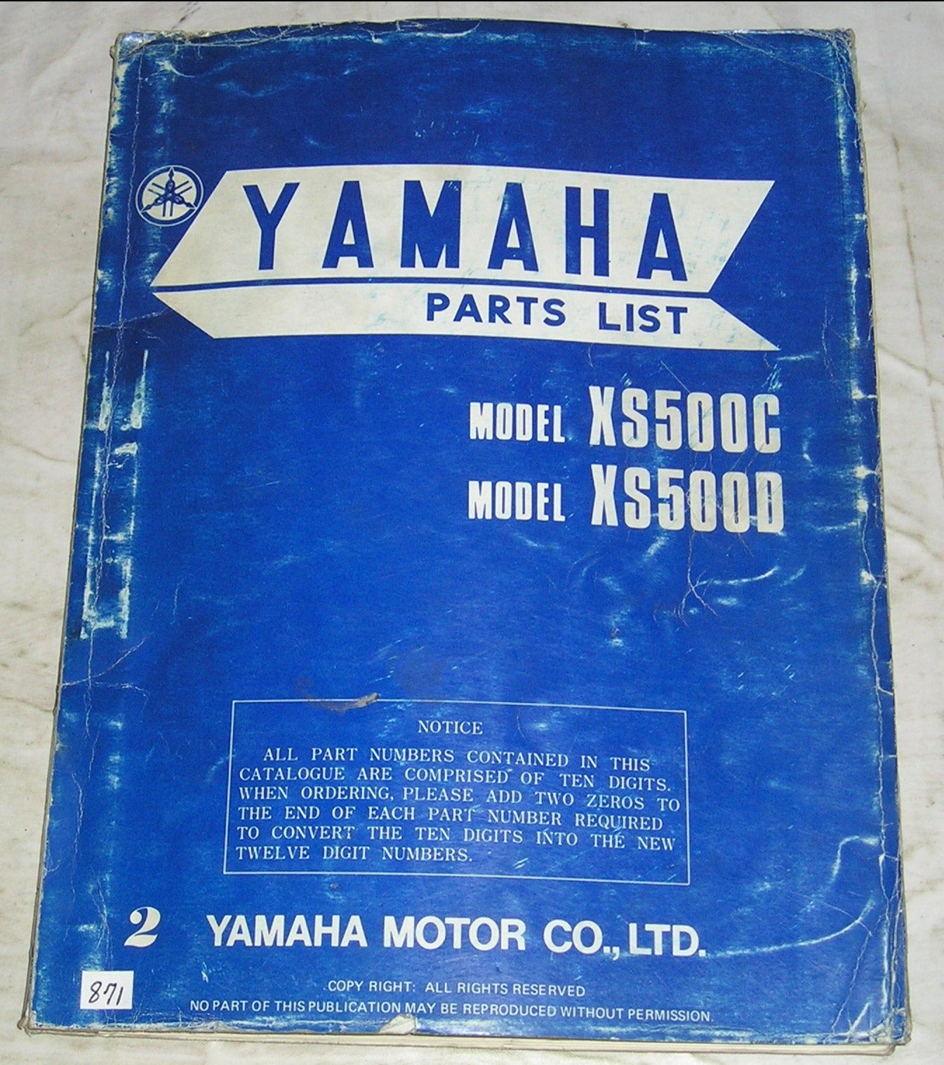 YAMAHA XS500 C/D Parts List - Catalogue 1J3-28198-61 / LIT-10011-J3-01 ...