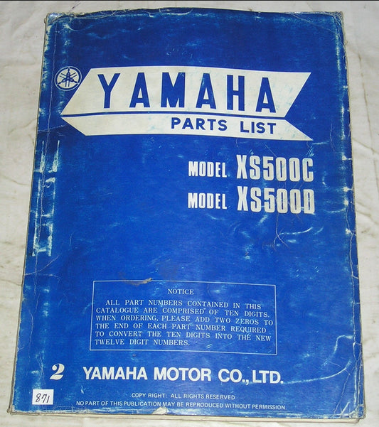 YAMAHA XS500 C/D  Parts List - Catalogue  1J3-28198-61  / LIT-10011-J3-01  #1702