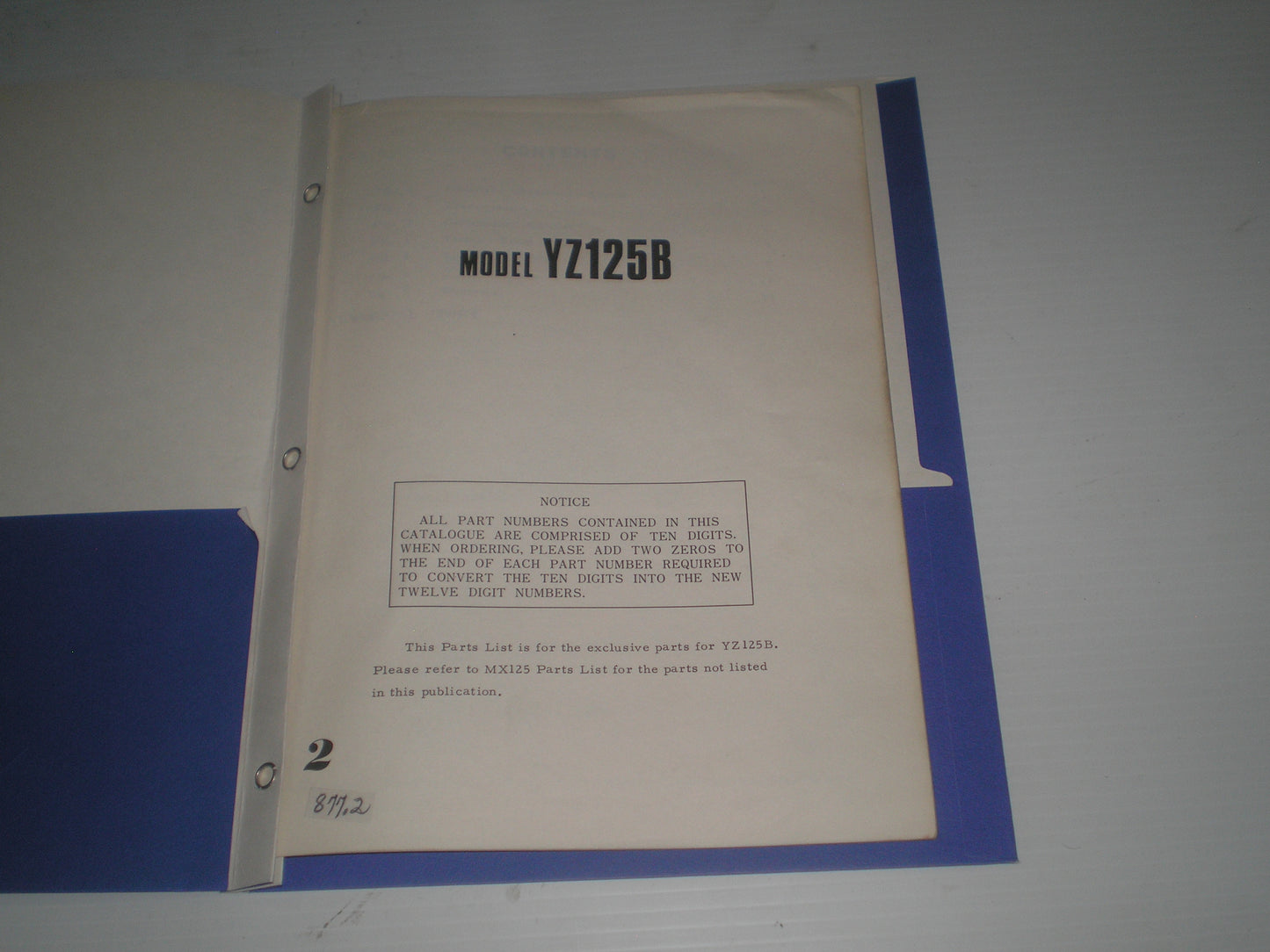 YAMAHA YZ125B  YZ125 B  1974  Parts Catalogue / List Supplement  453-82  LIT-10014-53-01  #877.2