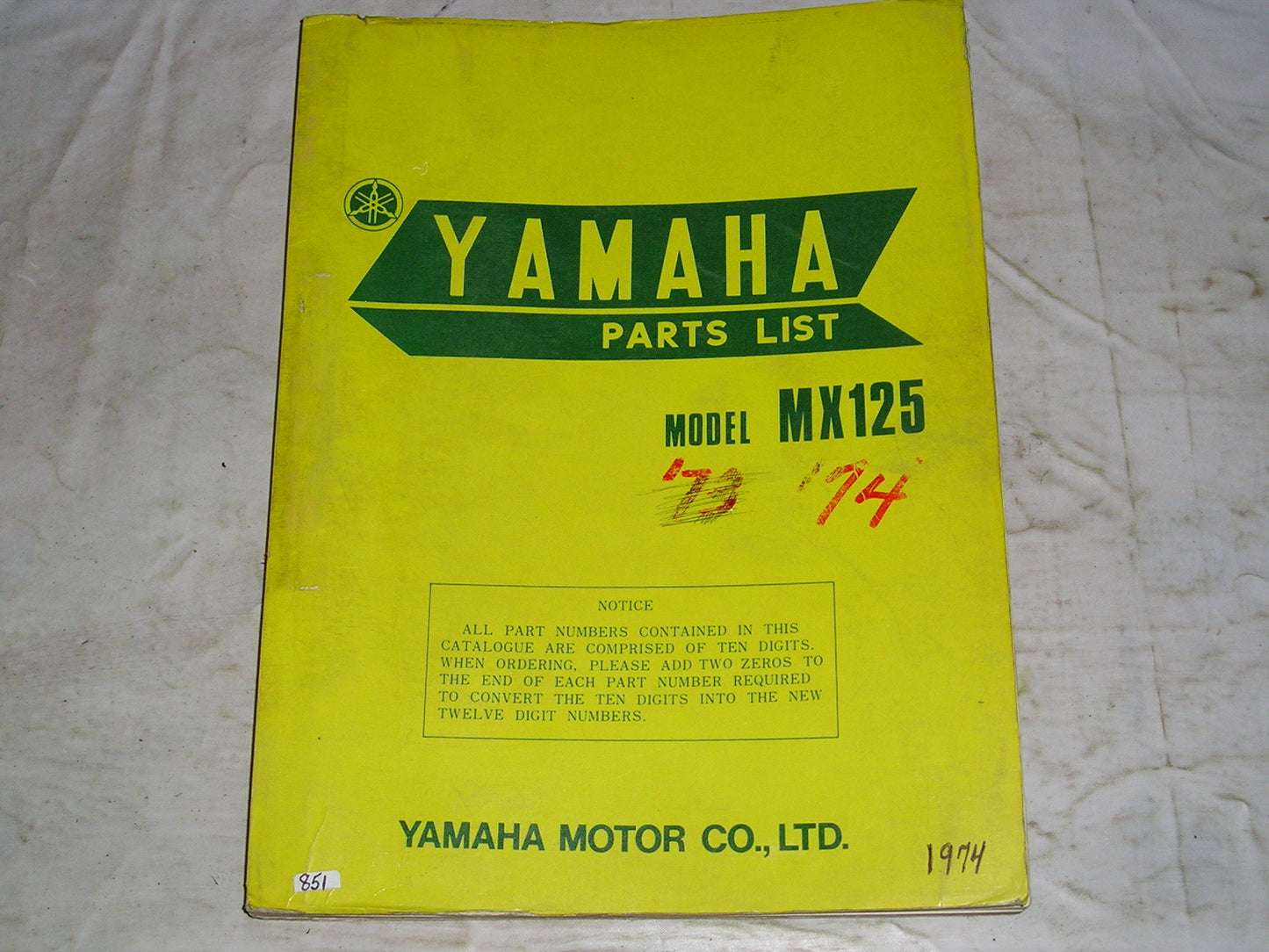 YAMAHA MX125 A  MX125 B  MX175 B  1974 1975  Parts List / Catalogue  455-28198-82  LIT-10014-55-02#851