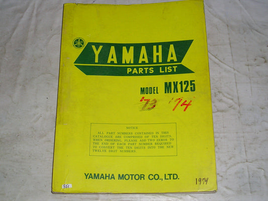 YAMAHA MX125 A MX125 B MX175 B 1974 1975 Parts List / Catalogue 455-28198-82 LIT-10014-55-02#851