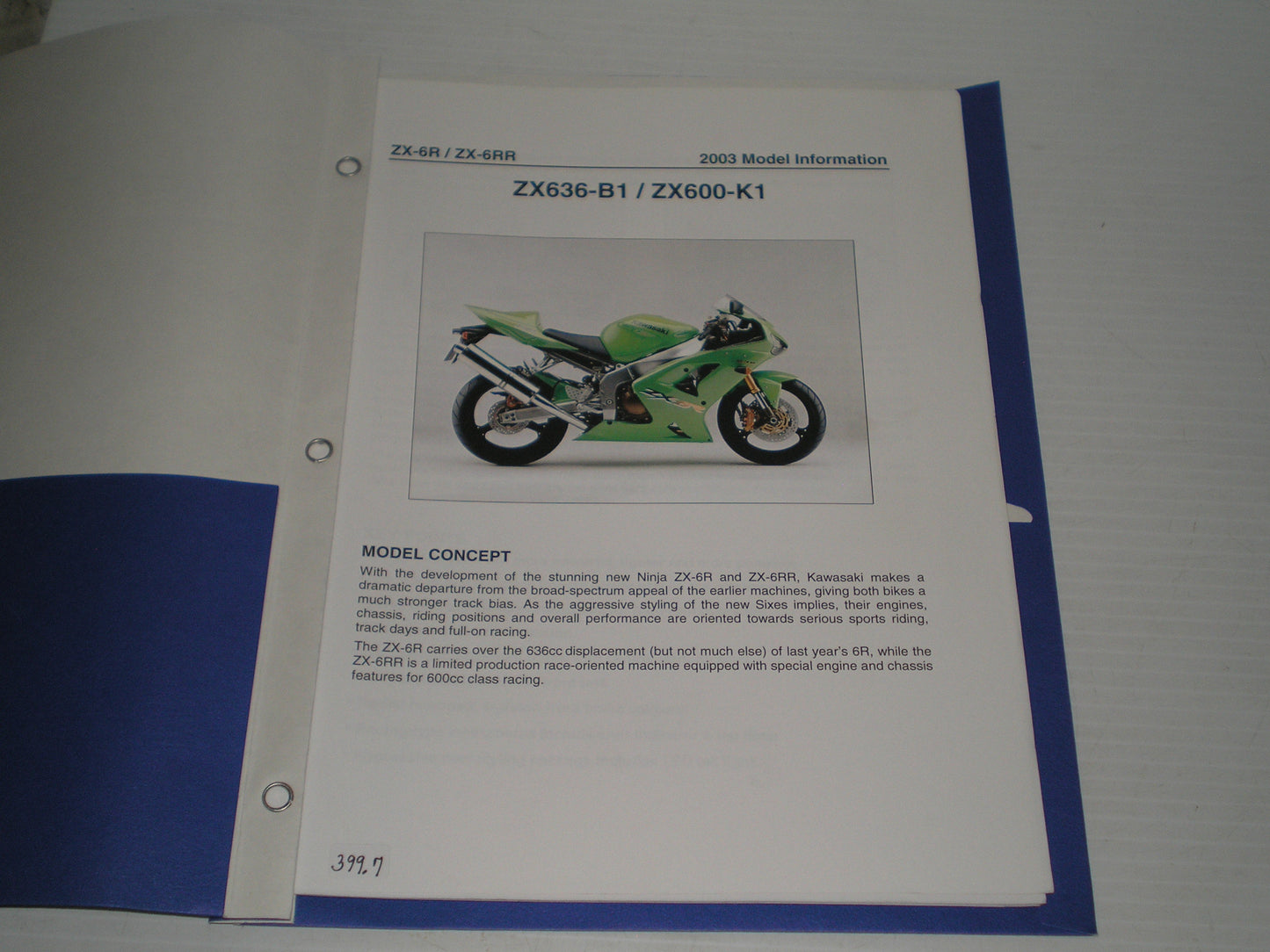 KAWASAKI ZX6 ZX600 ZX636 2003 Dealer's Information #399.7