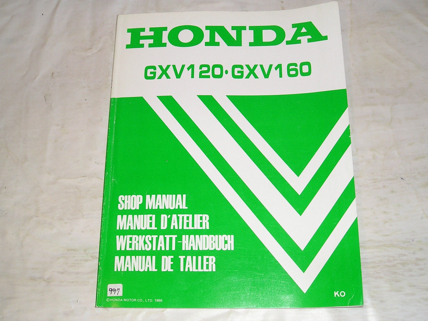 HONDA GXV120 GXV160 K0 1987  Engines  Service Manual  66ZE601  #997