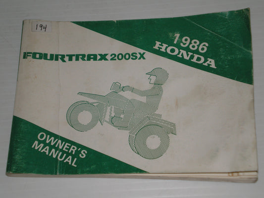 HONDA TRX200SX G Fourtrax 200 SX  1986  Owner's Manual  00X32-HB3-6000 / 32HB3600  #A88