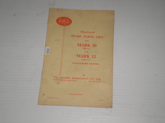VILLIERS Mark 10 & Mark 12 1963 Four Stroke Engines Spare Parts List / Catalogue V.B.C. 29 #A37