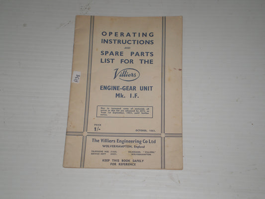 VILLIERS Mk. I.F.  Engine-Gear Unit  Service Manual & Parts Catalogue #A38