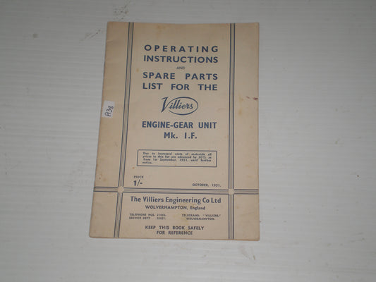 VILLIERS Mk. I.F. Engine-Gear Unit Service Manual & Parts Catalogue #A38