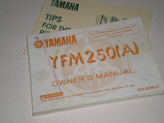 YAMAHA YFM250 A 1990 Owner's Manual  3GH-28199-71  #A48