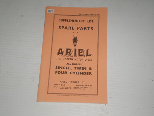 ARIEL 1954 1955 Models  Supplementary List of Spare Parts / Catalogue  #A49