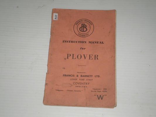 FRANCIS-BARNETT COVENTRY Plover 73 Parts List & Instruction Manual #A54