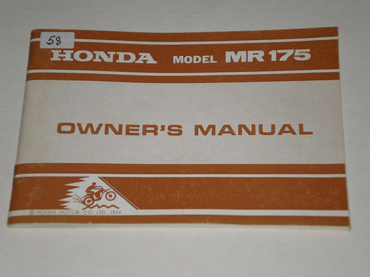 HONDA MR175 Elsinore 1975  Owner's Manual  3137301  #A58
