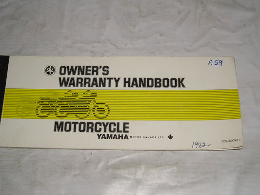 YAMAHA PW  GT  TT  IT  YT  MX  YZ50  YZ60  YZ80  1982  Warranty Handbook  YCS-00009-81  #A59