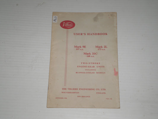 VILLIERS Engines Mark 9E 2L 31C 1959 User's Handbook V.E.C. 542 #A63