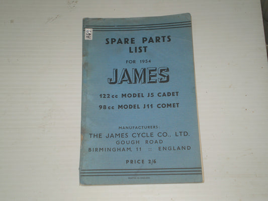 JAMES J5 Cadet & J11 Comet 1954  Spare Parts List  J5-J11/54 5M  #A69