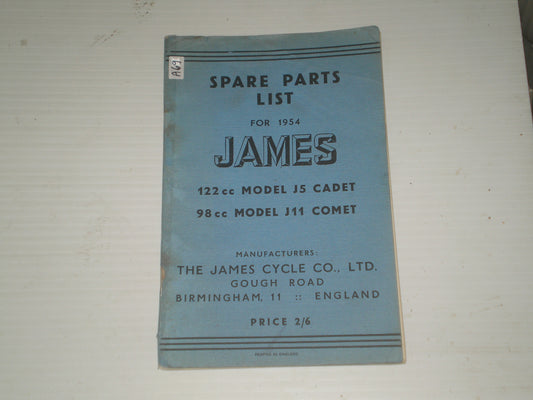 JAMES J5 Cadet & J11 Comet 1954 Spare Parts List J5-J11/54 5M #A69