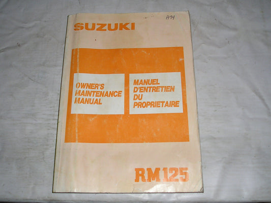 SUZUKI RM125 K 1989 Owner's Maintenance Manual 99011-27C50-01B #A74