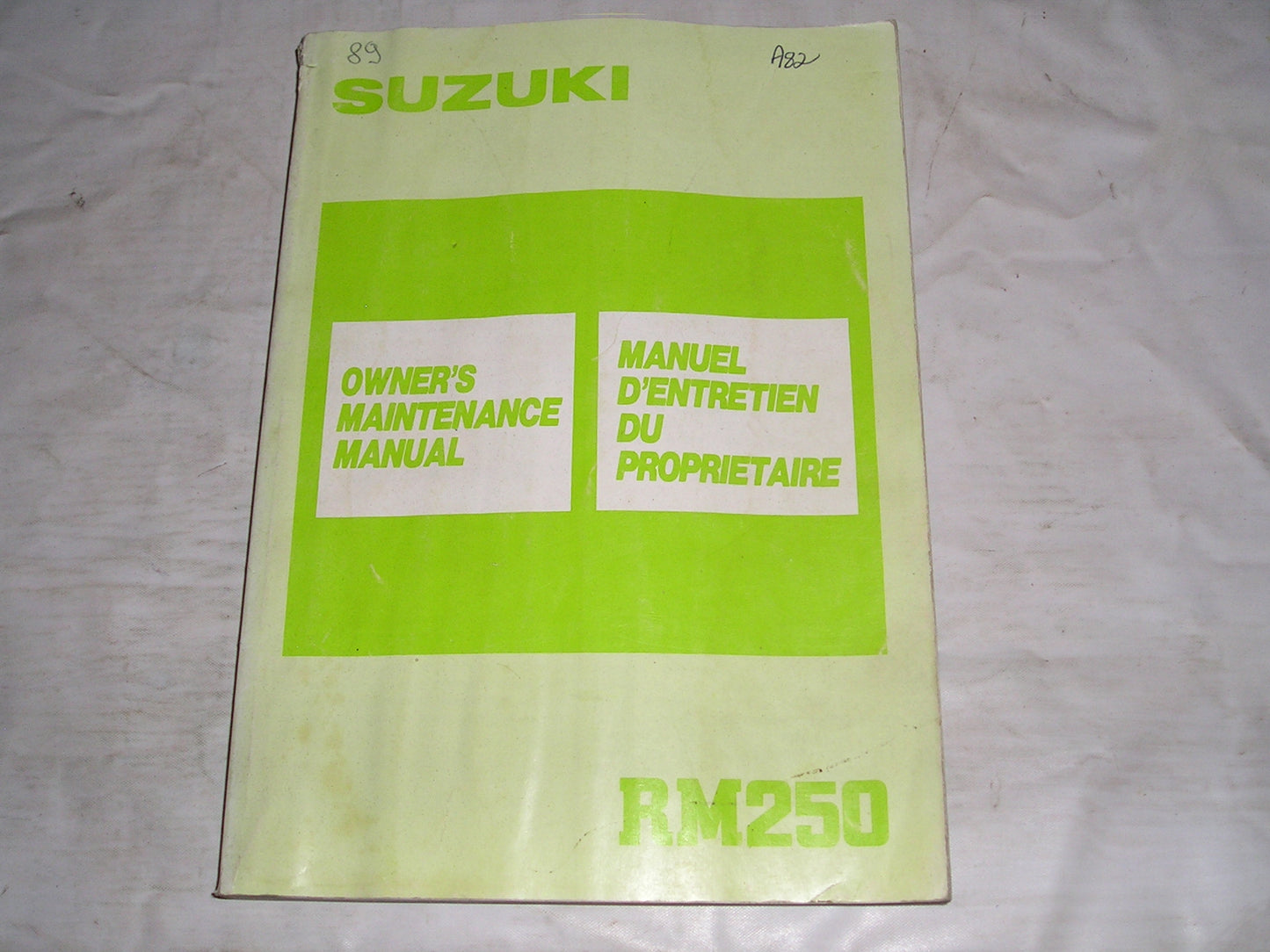 SUZUKI RM250 K 1989  Owner's Maintenance Manual  99011-28C50-01B  #A82