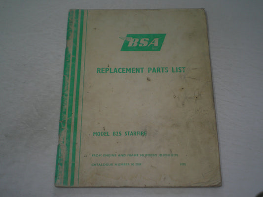 BSA B25 Starfire 1970  Illustrated Parts List / Catalogue 00-5709  #E119