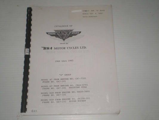 BSA A7 & A10  "A" Group 1960-1962  Parts Catalogue  #E113