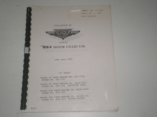 BSA A7 & A10 "A" Group 1960-1962 Parts Catalogue #E113
