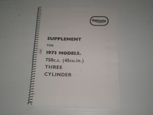 TRIUMPH T150V Trident 1973 750cc Service Manual Supplement  #E127
