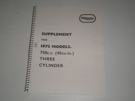 TRIUMPH T150V Trident 1973 750cc Service Manual Supplement #E127