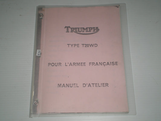 TRIUMPH T20WD 1968 Type armée Francaise Manuel d'atelier & catalogue de pièces #E132
