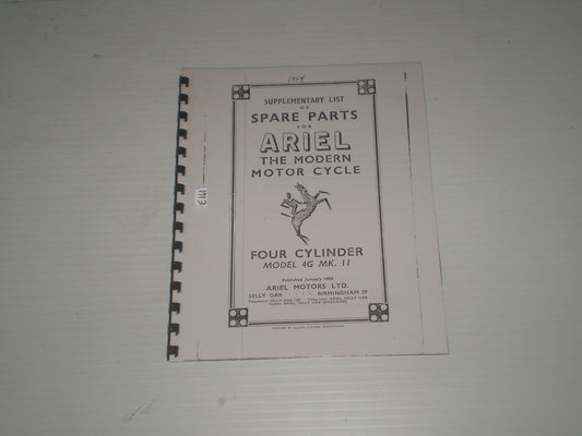 ARIEL Square Four 4G  MK II  Model  1954  Supplementary Spare Parts / Catalogue  #E161