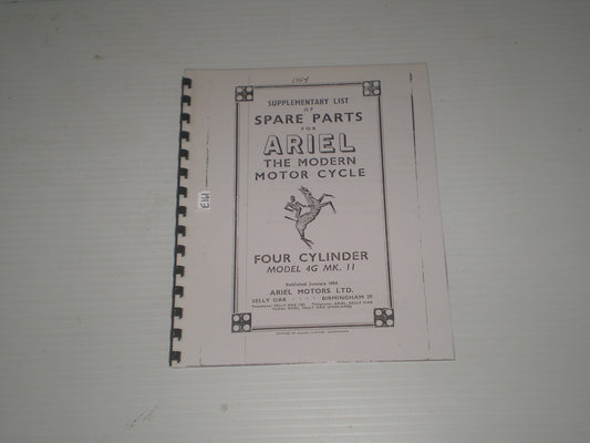 ARIEL Square Four 4G MK II Model 1954 Supplementary Spare Parts / Catalogue #E161