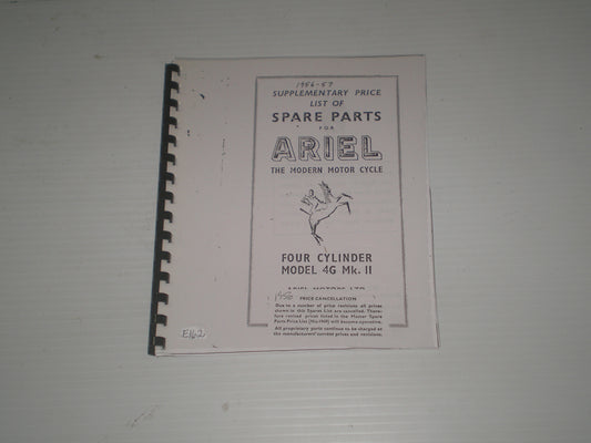 ARIEL Four Cylinder Model 4G Mk.II 1956-1957 Price List for Spare Parts #E162