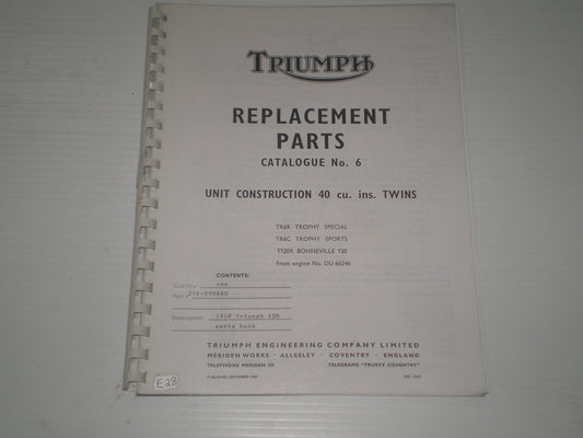 TRIUMPH T120 Bonneville TR6 Trophy 1968 Parts Catalogue No. 6 32/67 99-0880 #E28