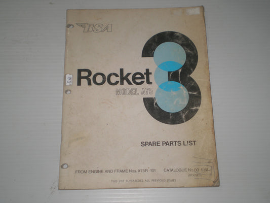 BSA A75 Rocket 3 1969 Parts List / Catalogue 00-5141 #E61