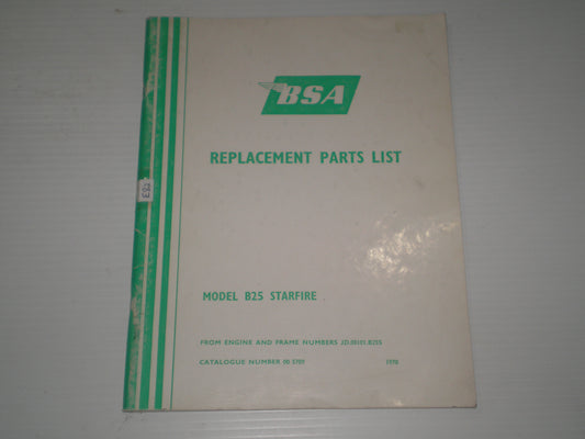 BSA B25 Starfire 1970  Parts List / Catalogue  00-5709  #E82