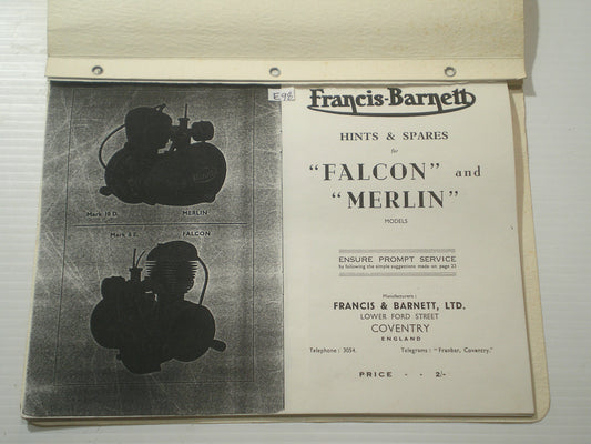 FRANCIS-BARNETT Falcon & Merlin Hints & Spare Parts List / Catalogue #E98