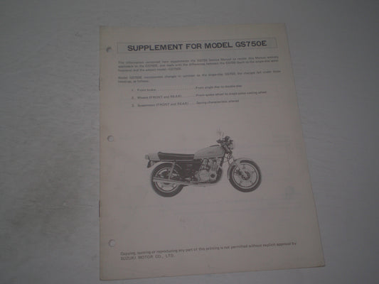 SUZUKI GS750E 1978 Service Manual Supplement  SR-8000-SUPPLEMENT  #1912