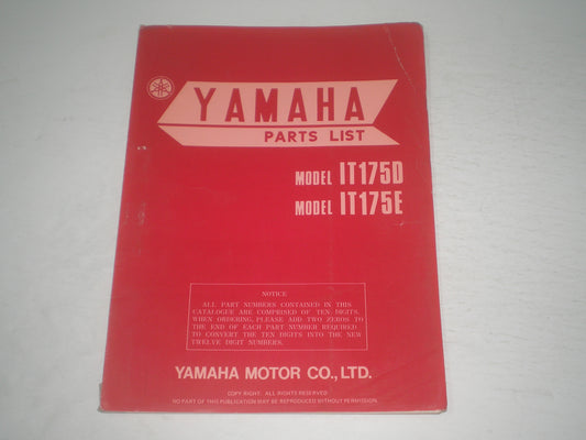 YAMAHA IT175 D/E 1978 Parts List / Catalogue 1W2-28198-61 LIT-10011-W2-01 #1707