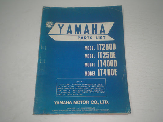 YAMAHA IT250 D/E  ET400 D/E  1978  Parts List / Catalogue  2K9-28198-60  LIT-10012-K9-00  #1695