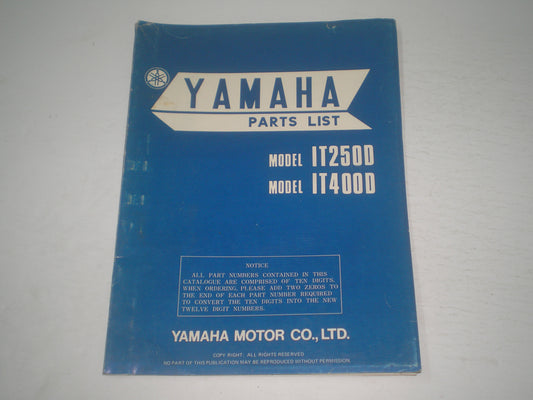 YAMAHA IT250 D  IT400 D  1978  Parts List / Catalogue  1W5-28198-60  LIT-10011-W5-00  #1700