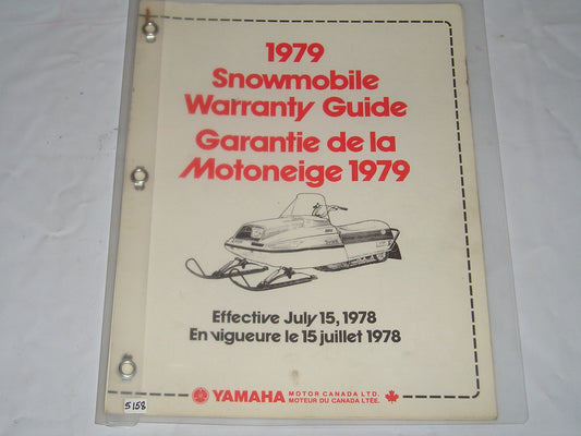 YAMAHA 1979 Snowmobile Warranty Guide & Flat Rate Manual #S158