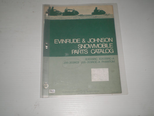 EVINRUDE & JOHNSON E2035RC / E2035RC-A / J35-203RCE / J35-203RCE-A / Phantom Snowmobile 1973 Parts Catalogue 262840 # S213
