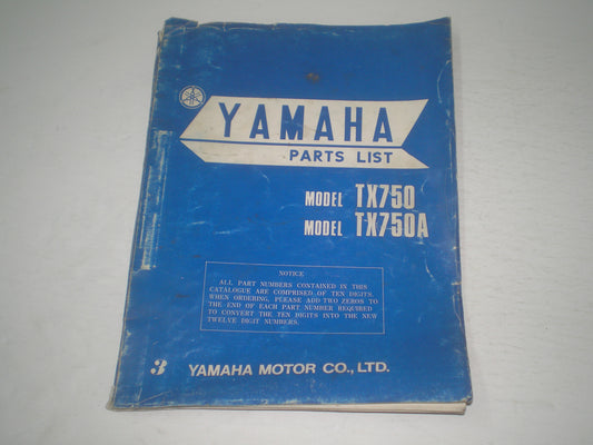 YAMAHA TX750 A 1974 Parts List / Catalogue 341-28198-63 / LIT-10013-41-02 #1698