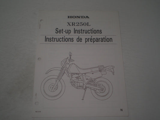 HONDA XR250L Set-up Instructions & Pre-Delivery Service Manual NS319 #1898